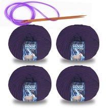 뉴애니울 뜨개실 50g x 4p + 줄바늘, 다크퍼플(6020), 180m