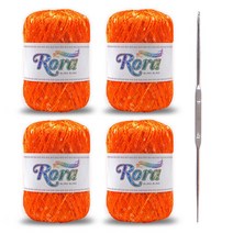 로라 스팽글 뜨개실 55g x 4p + 코바늘, 오렌지(6008)