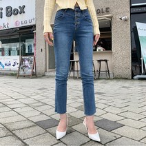 오키진 여성용 포버튼 스판 데님 팬츠