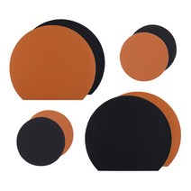 블룸엣홈 양면투톤 인조가죽 하프식탁매트 4p + 코스터 4p, 브라운, 식탁매트(37.5 x 33 cm), 코스터(10 x 10 cm)