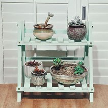 더플로우 조립식 원목 화분 정리대 선반, 그린, 2단