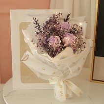 한솔 조화 라별 누눅 로맨틱 장미 안개꽃 LED 꽃다발, 퍼플