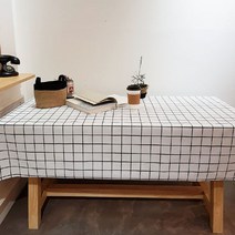 화이트체크 방수 테이블보, 혼합색상, 137 x 220 cm