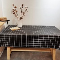 블랙체크 방수 테이블보, 혼합색상, 137 x 240 cm
