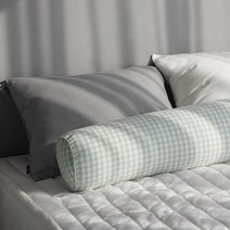 주호데코 깅엄체크 바디필로우 원형 롱쿠션 커버, 민트