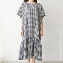 핑크홀릭 루즈핏 지지미 플레어 체크 원피스