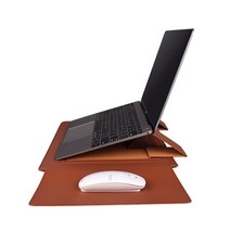 웜스타일 심플 가죽 노트북 거치대 겸용 파우치, 브라운