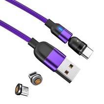라온 3in1 마그네틱 고속충전 케이블 + 커넥터 3종, 2m, 퍼플