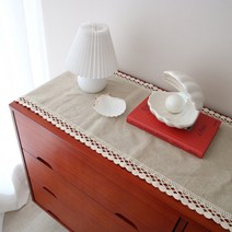 페이퍼가든 블랙라벨 린넨 레이스러너, 베이지, 230 x 30 cm