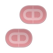타원 실리콘 컵받침 라인 프린팅 2p, 루즈핑크