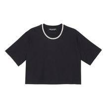 닐바렛 여성용 진주 목걸이 프린팅 하프 슬리브 반팔 티셔츠 NFTAS21004