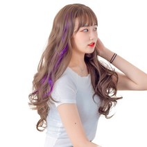가발위드 단색 웨이브 컬러 포인트 피스 5p + 트윙클 붙임머리 세트, 퍼플(컬러피스), 랜덤발송(붙임머리), 1세트