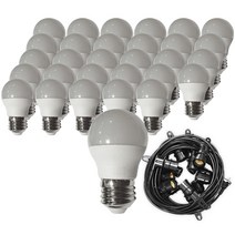 맥아트 LED 스트링 라이트 전등선 30소켓 30m + 인치구 3W 30p 세트, 블랙(전등선), 주광색(하얀빛)