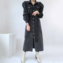 비비에모 퍼프소매 벨티드 롱 코듀로이 원피스 00494