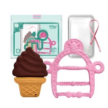 앙쥬 유아용 치아 발육기 아이스크림 치발기 + 기린팔찌 분홍 세트, 3개월 이상, 혼합색상