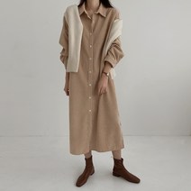 바블링브룩 여성용 코듀로이 오버핏 셔츠 롱 원피스