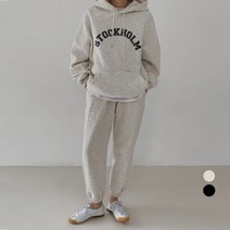 바블링브룩 여성용 레터링 후드 맨투맨 + 조거 팬츠 세트