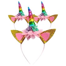 브라이덜샤워 생일파티 유니콘 머리띠, 3개, 레인보우