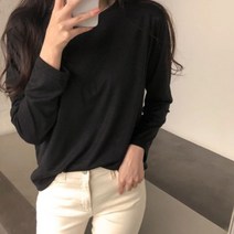 체리체리 여성용 찰랑 소프트 기본 유넥 무지 긴팔 티셔츠