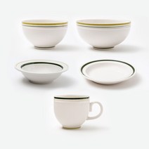 쓰임 레트로 라인 1인 홈세트 5p, 딥그린, 공기 + 대접 + 찬기 소 + 원형접시 소 + 머그