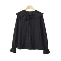 시크블랙 모트펄 빅카라 스트랩 블라우스 BL4433K21