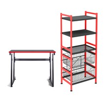 제닉스 게이밍 컴퓨터 800 책상 ARENA-X ZERO + 5단 선반 세트 방문설치, 레드