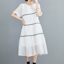 아뗄릭 루즈핏 레이스 스트라이프 주름 원피스 00775
