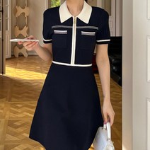 페이퍼먼츠 브이카라 배색 플레어 원피스 02042