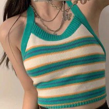 비비에모 여성용 여름 홀터넥 단가라 니트 나시 01322