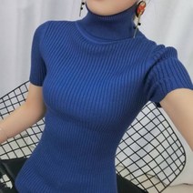 아이엠몽 여성용 퐁듀 목폴라 골지 반팔 티셔츠