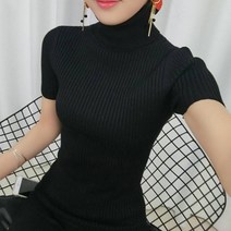 아이엠몽 여성용 퐁듀 목폴라 골지 반팔 티셔츠