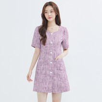 로엠 넥변형 반팔 트위드 원피스