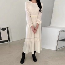 비비에모 라운드넥 빈티지 긴팔 플레어 원피스 01673