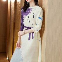 아뗄릭 아트 페인팅 7부 소매 허리 스트랩 링클 원피스 01196