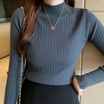페이퍼먼츠 여성용 하프 터틀넥 슬림핏 데일리 골지 니트 티셔츠 02745