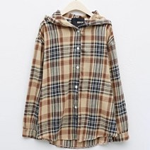 비엔엑스 여성용 데일리 후드 버튼업 체크 긴팔 셔츠 BU3BL014L0