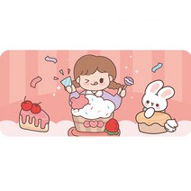 다퍼세일즈 귀염뽀짝 시리즈 캐릭터 일러스트 PVC방수 데스크매트, 케이크소녀