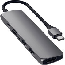 사테치 USB C타입 6n1 알루미늄 슬림 멀티포트 허브 어댑터 V2 ST-SCMA2M, Space gray