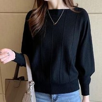 페이퍼먼츠 여성용 무지 라인 가오리핏 루즈 니트 티셔츠 03201