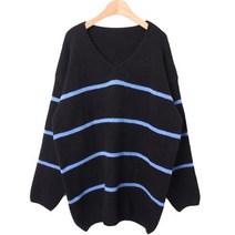 시크블랙 여성용 블렌신 박시핏 스트라이프 롱 니트 cpnt4023k2a