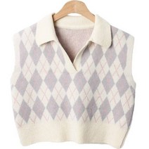 코이튼 아가일 오픈 카라 세미크롭 니트 베스트 cpvt923k2a