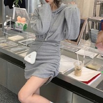 메이첼 러블리 후드 슬림핏 셔링 미니 원피스 01603