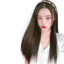 하이유니 써클 큐빅 헤어밴드 가발 스트레이트펌 50cm, 머리띠(코인큐빅), 헤어 스타일(스트레이트펌), 헤어 색상(쿨브라운), 1세트