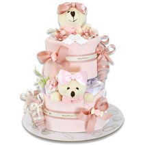 베이비베이커리 트윈곰돌이 기저귀케익 2단 쌍둥이 백일 여여, 핑크