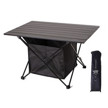 조엘리 알루미늄합금 캠핑 접이식 롤 테이블 L + 그물망 세트, 블랙