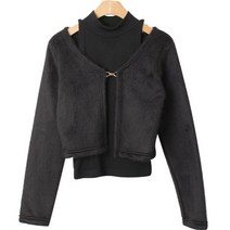 시크블랙 리벤지 크롭 퍼 중앙버클 목폴라 나시 + 가디건 세트 cpset2395k2b