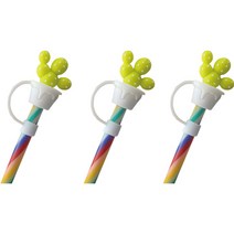 오달라 모아컵 디자인 실리콘 캐릭터 빨대 뚜껑 마개 캡 스토퍼, 3개, 3구형 라임 라임선인장