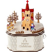 영공방 DIY 회전우드 오르골 Merry Christmas 교회 3D 입체퍼즐, 혼합색상