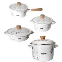 후지호로 무민 법랑 냄비 해피데이 4종 세트, 화이트, 냄비 편수18cm + 양수 20cm + 전골 22cm + 곰솥 22cm