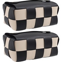 블럭마트 수납 가죽 체크 티슈케이스, 블랙, 2개